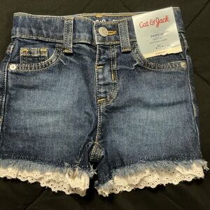 Cat & Jack Dark Blue Denim Shorts with White Lace Hem